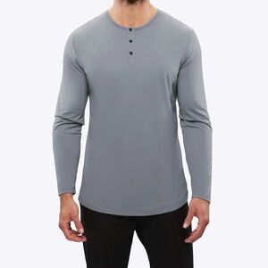 Cuts long sleeve Henley curve hem tee